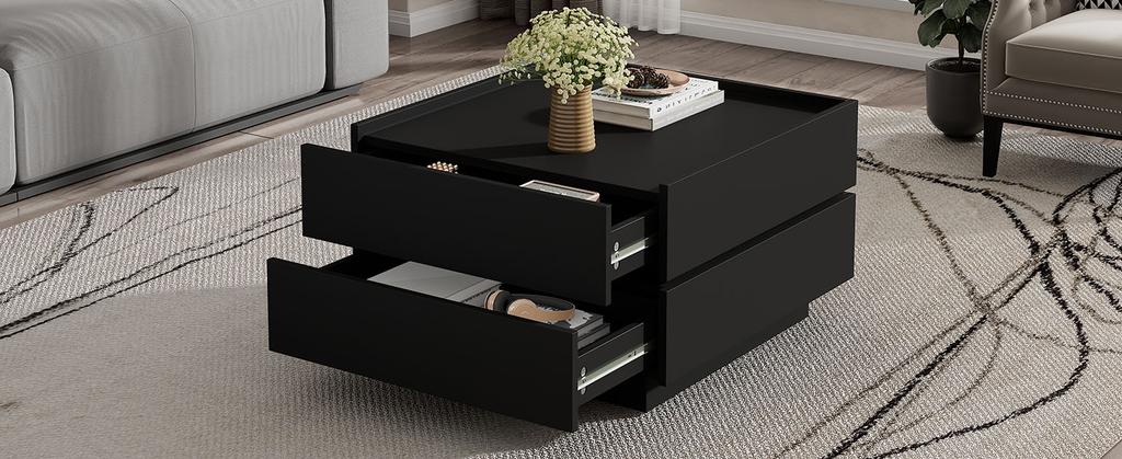 Functional Coffee Table for the Living Room, 360 degrees Rotatable, Rotating Tabletop with 2 Shelves and Storage Space, Side Table Frame Black
