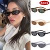 4pcs New y2k Small Frame Irregular Oval Sunglasses Women Luxury Brand Designer Vintage Sunglasses Popular Punk Hip Hop Shades