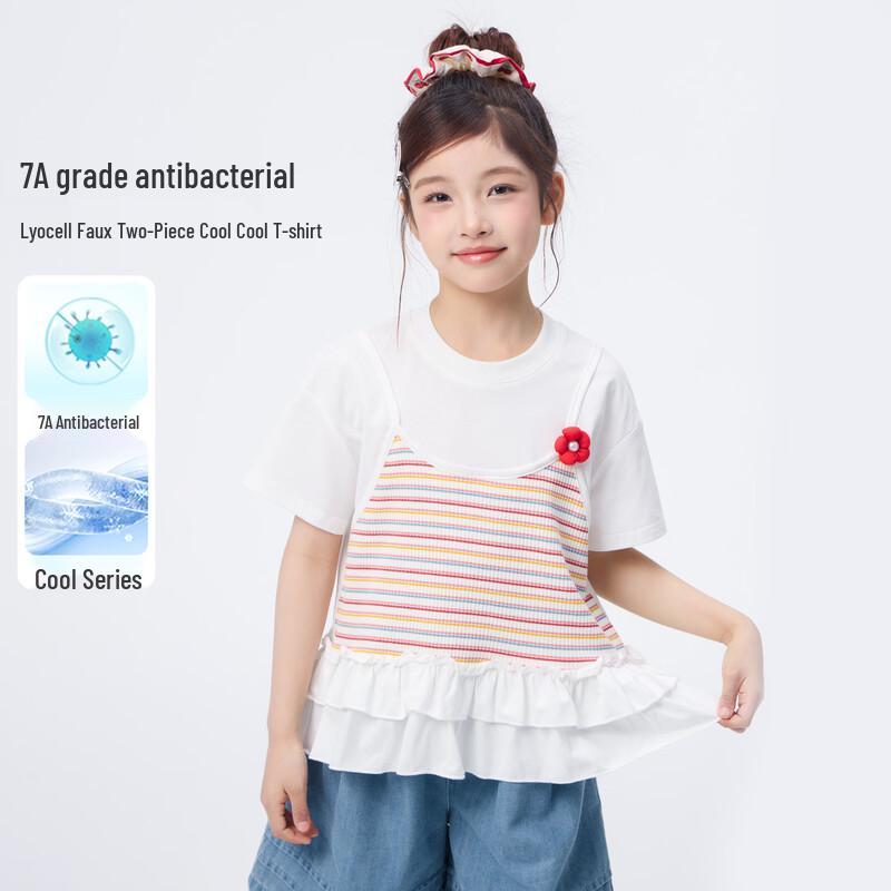 Xiao Yinman Girls  Anti-Bacterial Cooling Striped T-Shirt 150