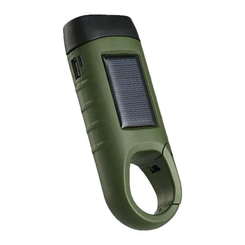 Solar Powered Hand Crank Flashlight Multi-Function Camping Emergency Led Light Outdoor Illumination Power Generation Torch