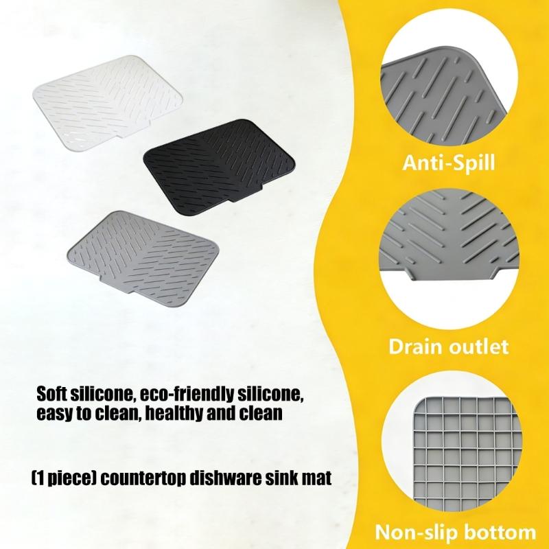 Flexible Sink Drying Pad For Dishes Having Sloped Structure And Efficient Moisture Removal To Maintain Area Dry And neat