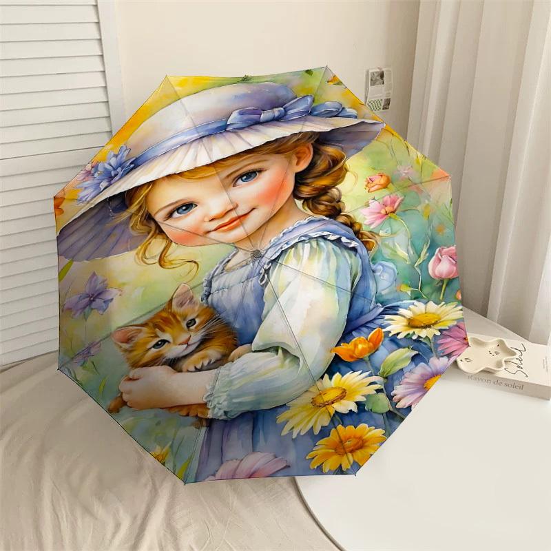 

1PC girl flowers Automatic Open/Close Umbrella Compact Folding Umbrella with 8-Rib Shaft lightweight esign, Fashion Lovers1253A