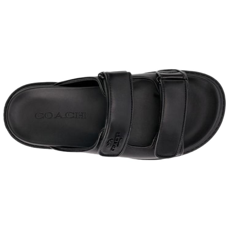 Coach Lambskin Double Strap Open Toe Flat Slide Sandals Women sandals Black CBN30-BLK