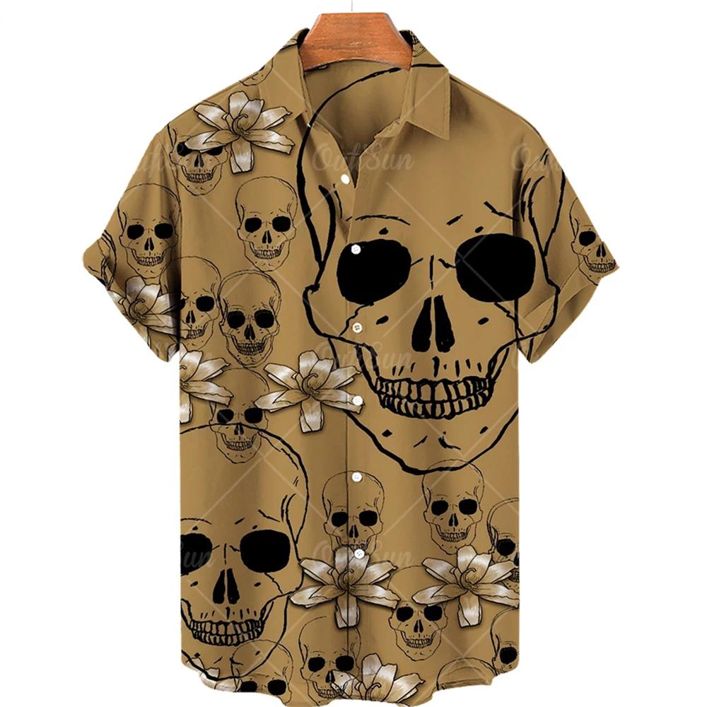 Hawaiian Beach Shirt Fashion Design Men's 3D Skull Print Shirt Retro Casual Street Clothing Men's Summer Unisex Short