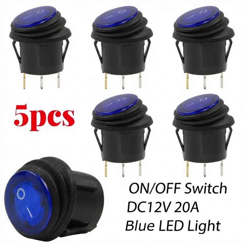 5Pcs/Set Waterproof Rocker Round Switch Toggle Red Blue LED Light Car Auto Boat Dash ON/OFF SPST Button Luminescence Accessories