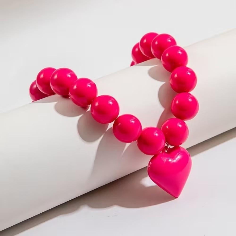 Acrylic Beaded Necklace Solid Cream Color Clavicle Chain Heart Pendant Choker Vacation Outfit