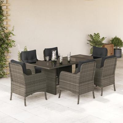 Vidaxl 7-Cz. Garden Furniture Set With Cushions, Grey, PE Rattan