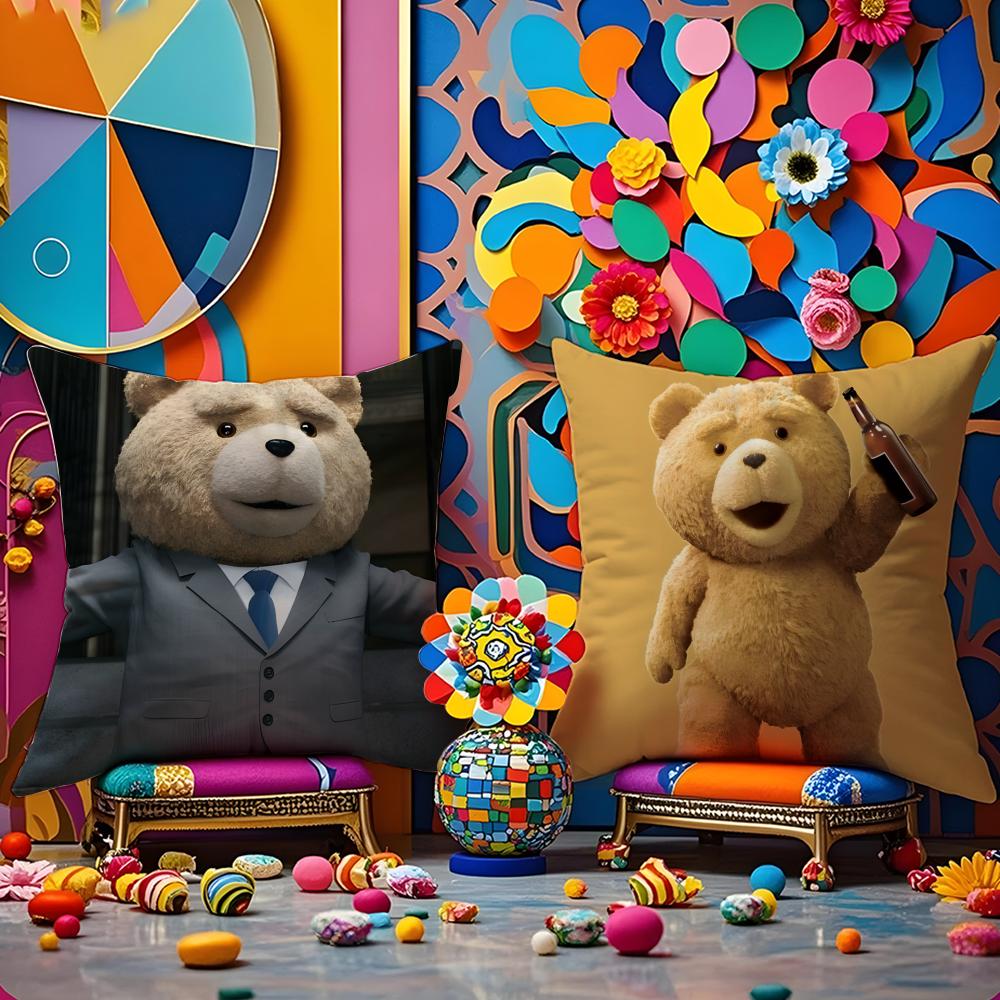 Movie Ted-Teddy Bear Cute Pillow Case Anti-Dustmite Pillowcase Invisible Zipper Silky Short Plush Sofa Cushion Cover