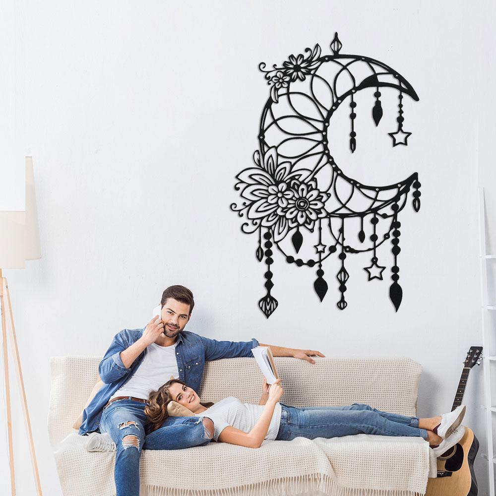 1PC Metal Elegant Gothic Moon & Flower Wall Art - Modern Craft Sign Hanging Ornament for Home, Office, Cafe Decor Birthday Gift