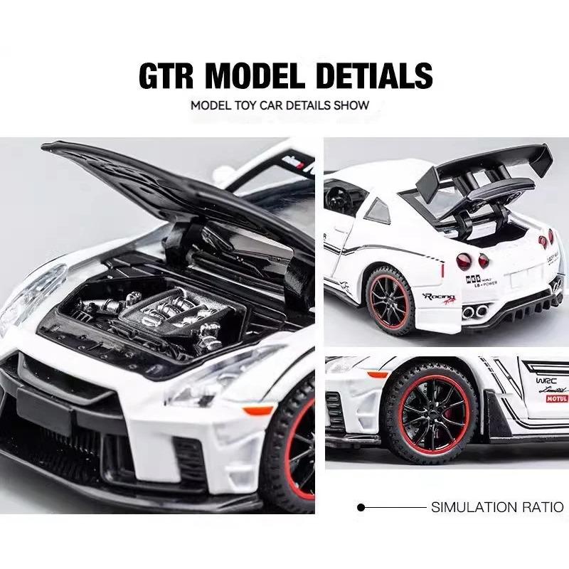 1/32 Scale Nissan GTR R35 Alloy Sports Car Diecast Model Sound & Light Desktop Collection Decorative Gift Boys Display Ornament