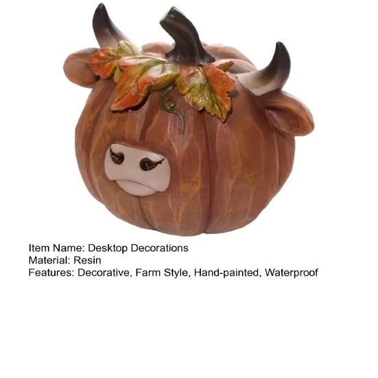 Figurky skotského skotu, Stolní dekorace pro podzimní sklizeň, Díkůvzdání, Halloween, Pryskyřice ručně malovaná dýně, soška skotského skotu, Ozdoby pro