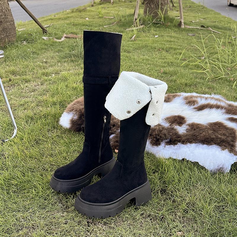 Fashion Winter Warm Cotton Women Knee High Boots Concise Punk Modern Long Boots Thick Heels Ladies Shoes
