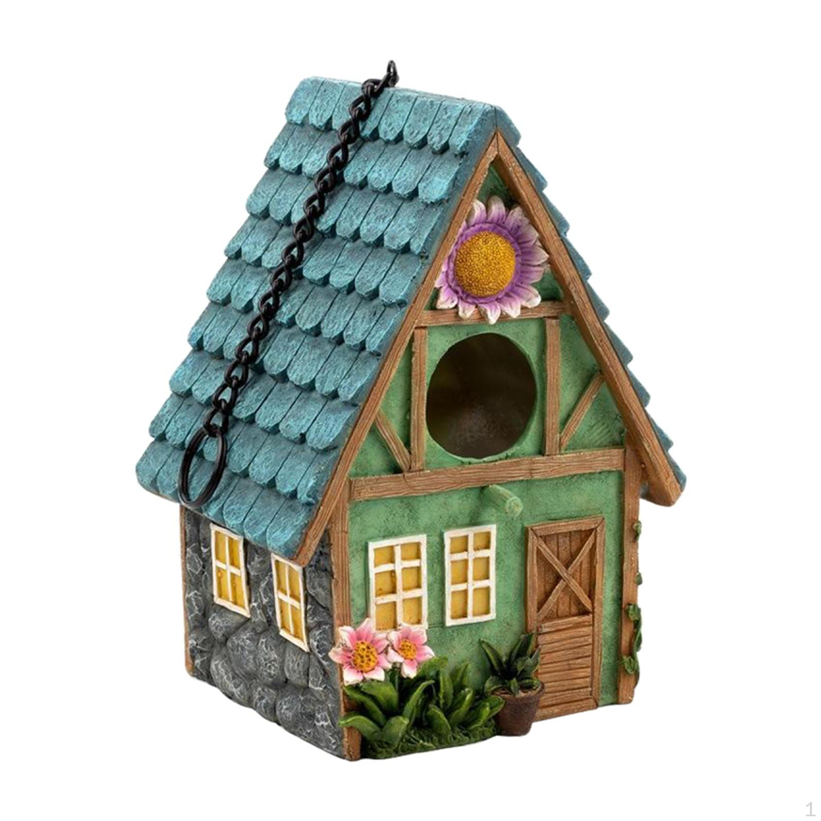 Hanging Colourful Birdhouse Garden Country Cottages Bird House Resin Hand-Painted