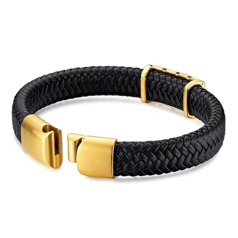 Gold Plated Black Retro Leather Rope Bracelet Gift for Boyfriend