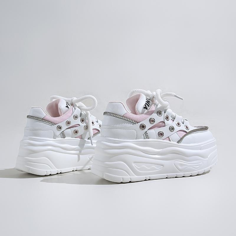 Fashion 8CM High Platform Sneakers Women Casual Leather Sport Shoes New Autumn Vulcanized Skateboard White Shoes Woman Chaussures Femme
