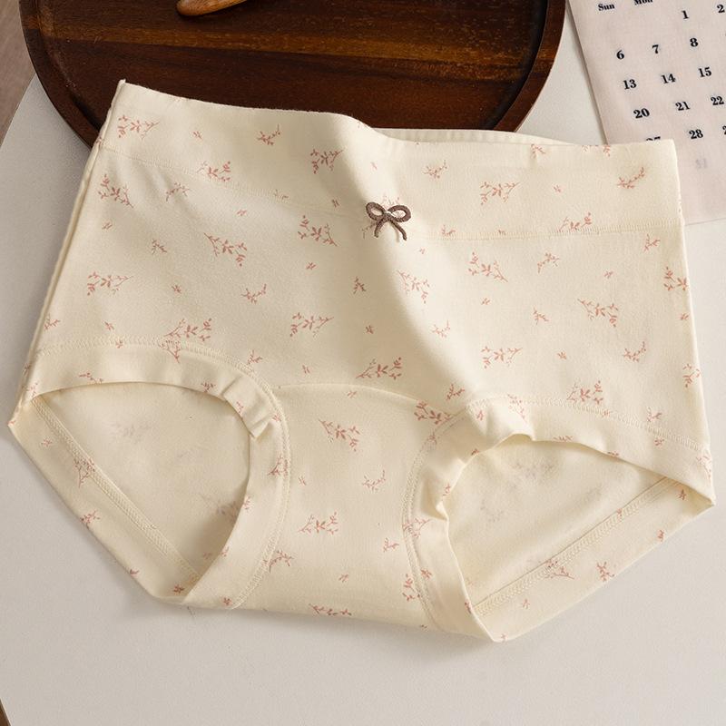 Plus Size Women's Floral Cotton 10A Anti Bacterial Non Scratch Full Hip Extended Crotch Small Flat Angle Briefs