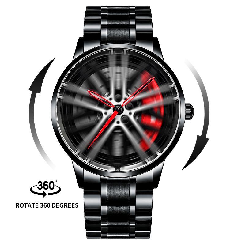 SVJ Genuine Car Wheel Hub Men's Watch Three-dimensional Brake Hollow Personality Dial Sports Car Modified Black Technology Waterproof