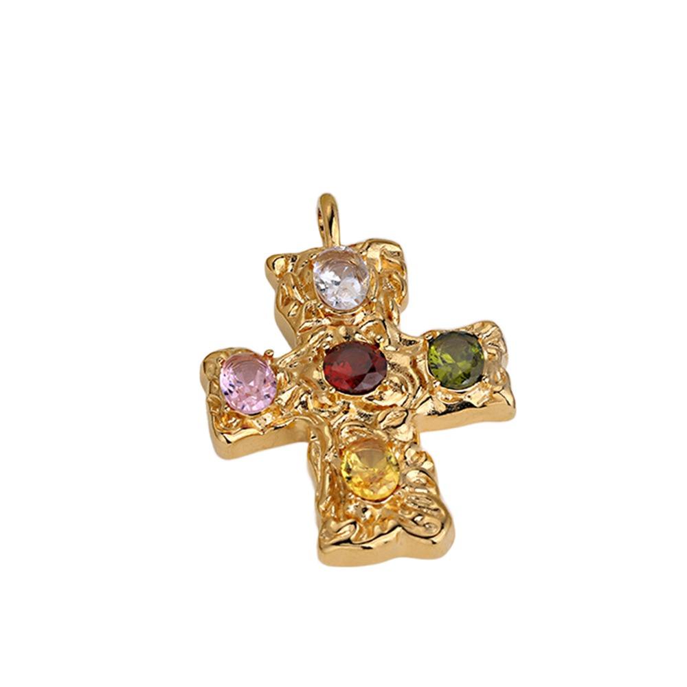 Colorful Crystal Zirconium Pendant Necklaces Hammered Necklace Fashion Cross Necklace  Women Men