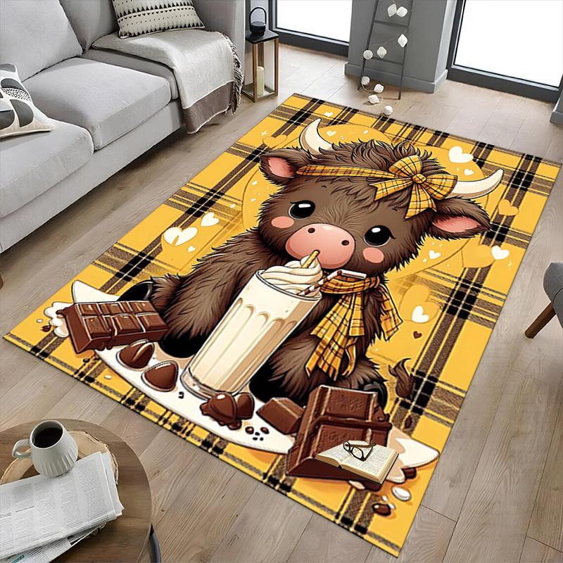 1PC cow plaid Non-Slip Floor Carpet Compatible for Office&Living Room&Bedroom&Dining room - Flat - Weave Machine-S0331