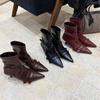 Autumn and winter new retro belt buckle pointed middle boots women's thin heel French suede high heel temperament trouser tube boots