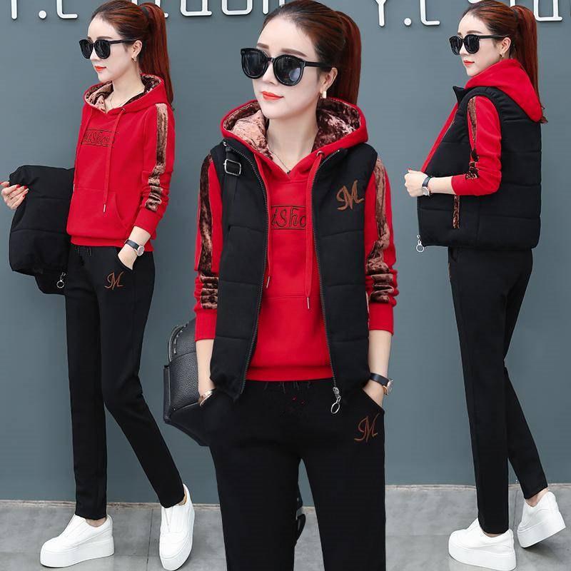 Plus velvet thickened sportswear plus size casual fashion sweater three-piece suit