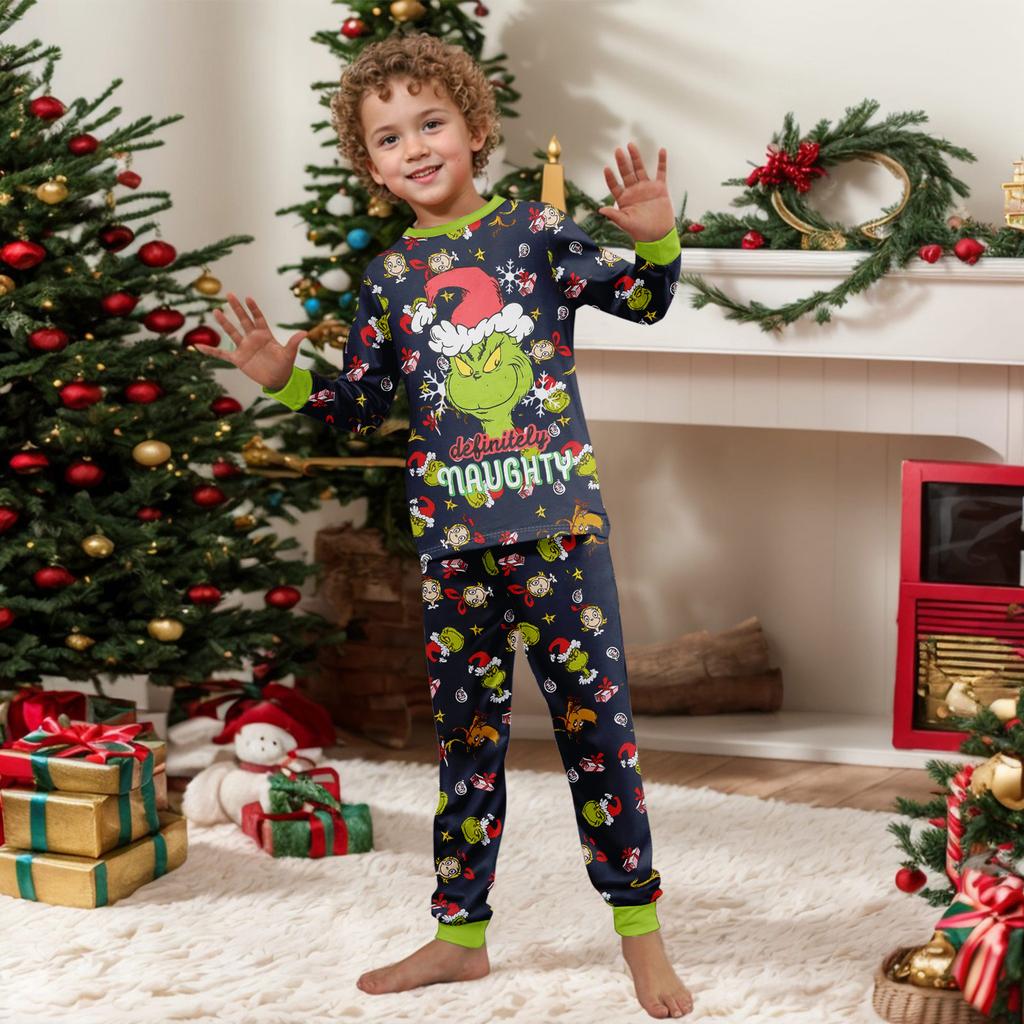 Print Cute Family Set Pajamas, Home Clothes, Family Set Long Sleeve Top Pants Set