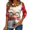 Autumn and Winter Ladies 3D Printed Crew Neck Long Sleeve T-Shirt Santa Claus