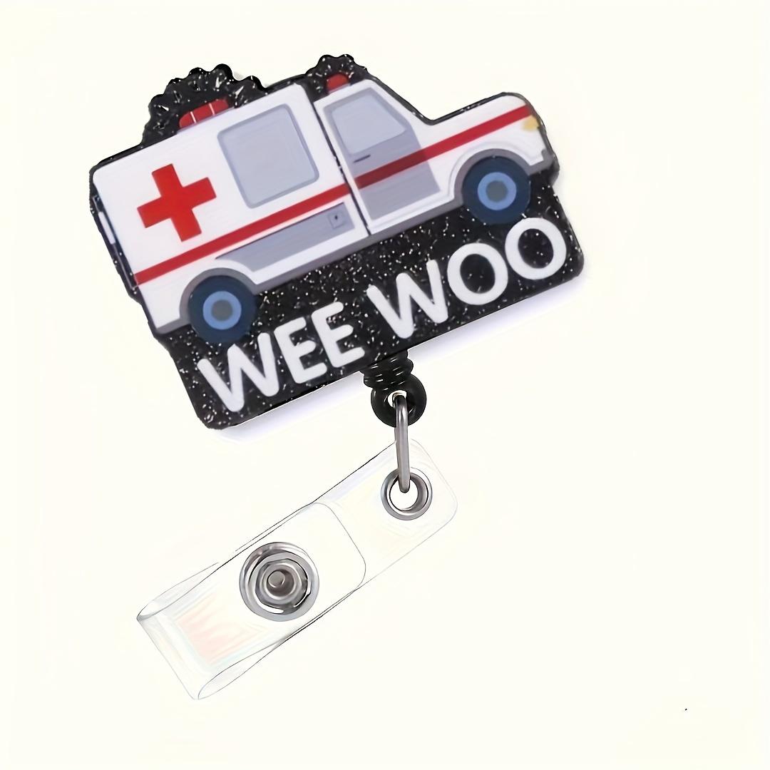 1pc Wee Woo Ambulance Retractable Badge Reel with Alligator Clip, Acrylic (PMMA) ID Holder for Paramedics, Nurses, Doctors, Professionals