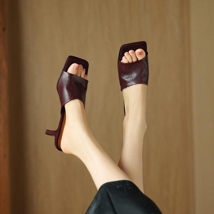 New Style Women s Square-toe Shoes, Slippers, Low-heeled Shoes, High-heeled Shoes 34 бордовый