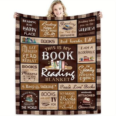 1pc Book Lover's Gift Blanket - Ized Book-Themed Throw with Book Titles & Reading Phrases, Soft Flannel All-Season Cozy Sofa Bed