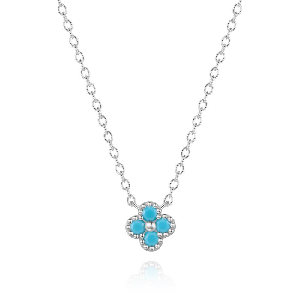 

Aide Plata Real 925 Sterling Silver Lucky Lady Necklace European And American Four-leaf Clover Chain Necklace Turquoise Necklace 45cm