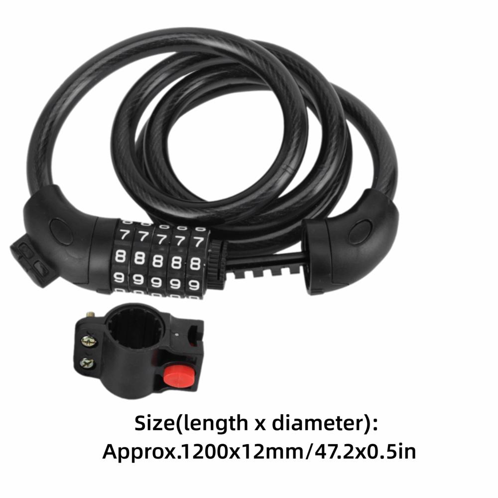 Durable 5-Digit Code Bike Lock with Mounting Bracket 1.2M Length Mountain Bicycle Lock Resettable Easy To Use Coded Lock Cycling