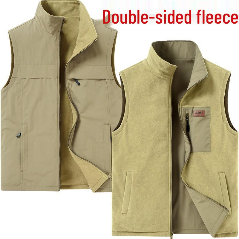 Men's Double-Sided Multi-Pocket Fleece-Lined Workwear Vest