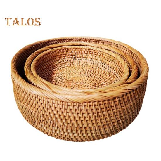 Oppbevaringskurv i rotting Rund serveringskurver til stue Håndvevd fruktskål Brødkurv til kjøkkenbenk