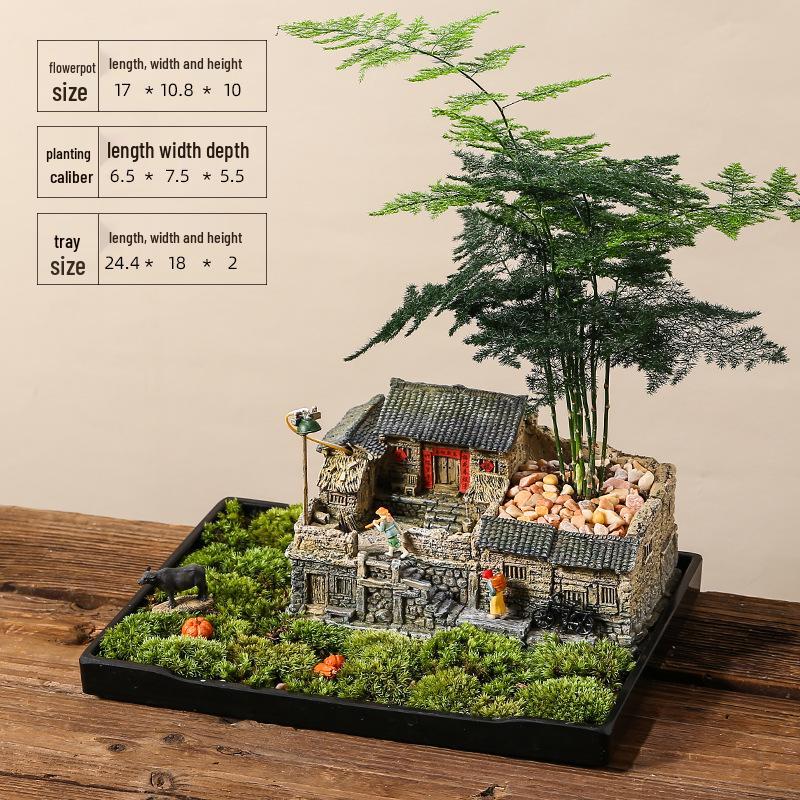 New Zen Bonsai Ornaments for Living Room or Office - Porcelain Micro-Landscape Decor for Bookcase and Desktop.