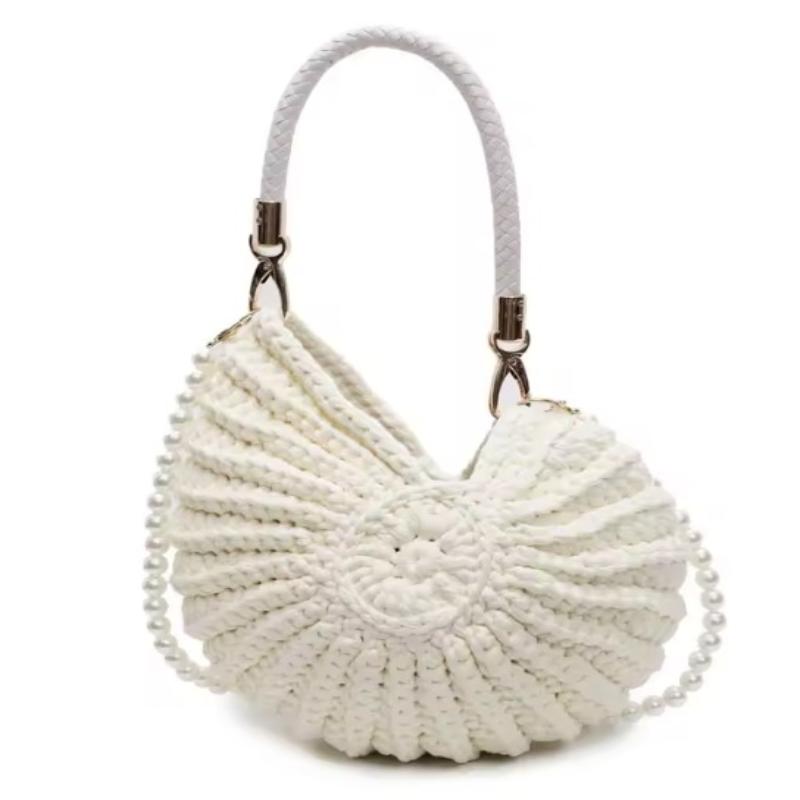 Muschelstrick-Häkel-Crossbody-Umhängetasche,Perlenketten-Handgeflochtene Damen-Schlingentasche,Elegante Zarte Niedliche Kompakte Geldbörse