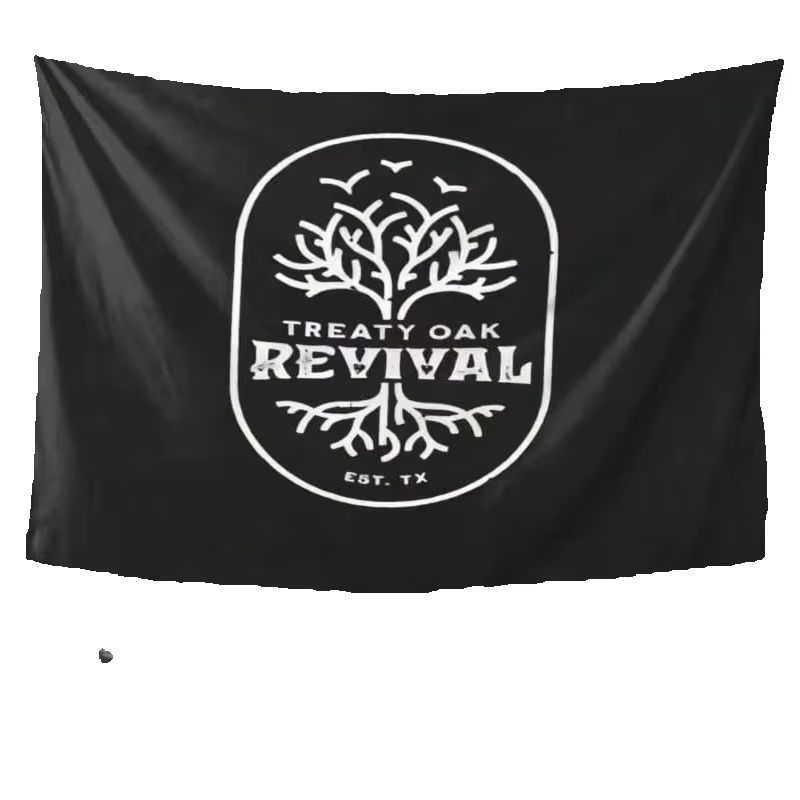 1Pc Treaty Oak Revival Logo Tapestry, Band Fan Wall Hanging, Cool Room Stuff, Large Size, Polyester 2D Print, Bedroom Stuff, Mus