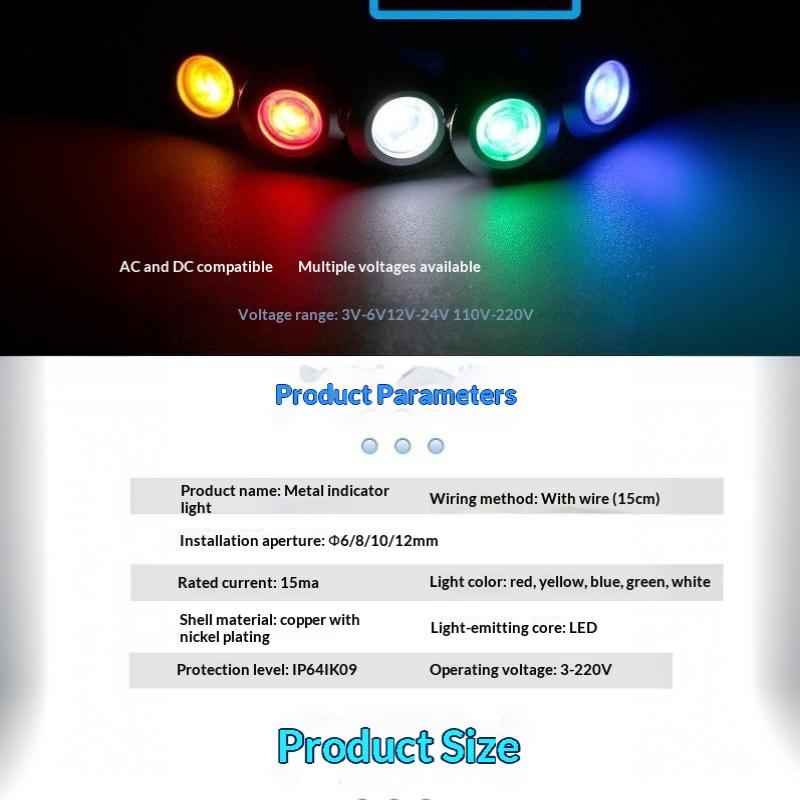 6Mm 8Mm 10Mm 12Mm Led Metal Indicator Light Signal Lamp With Wire 12V 24V For Automotive Industrial Electrical Projects
