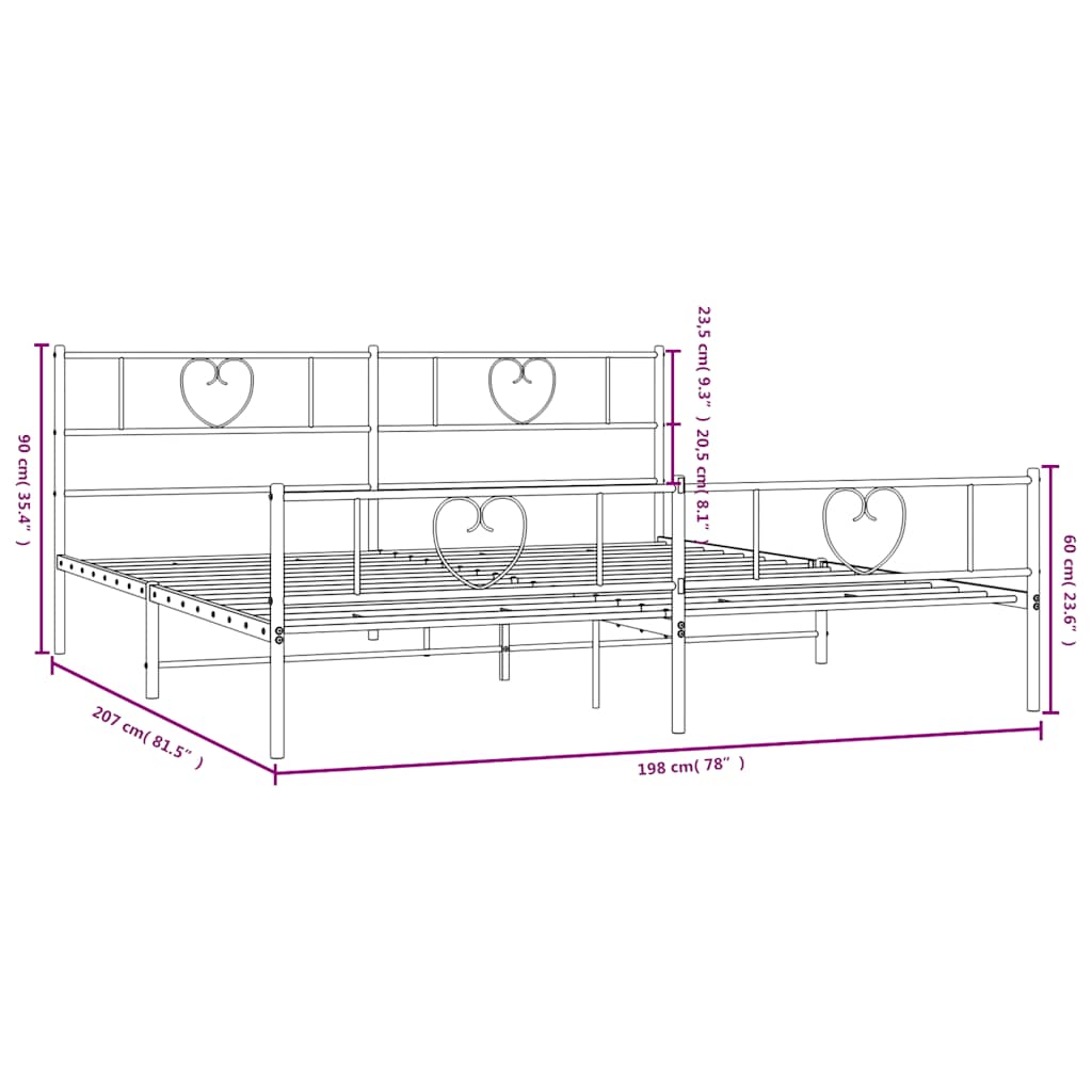 Metal Bed Frame with Headboard and Footboard White 193 x 203 cm