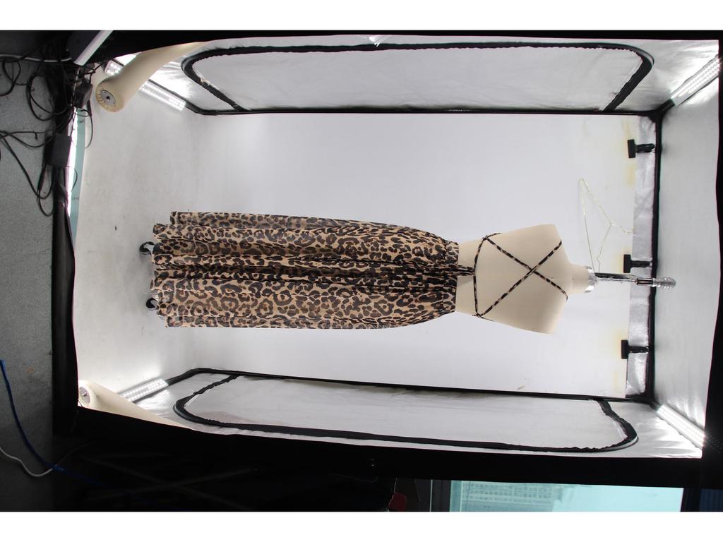 European Leopard Print Deep V-Neck Slit Dress with Cross Shoulder Straps and High Waist Design