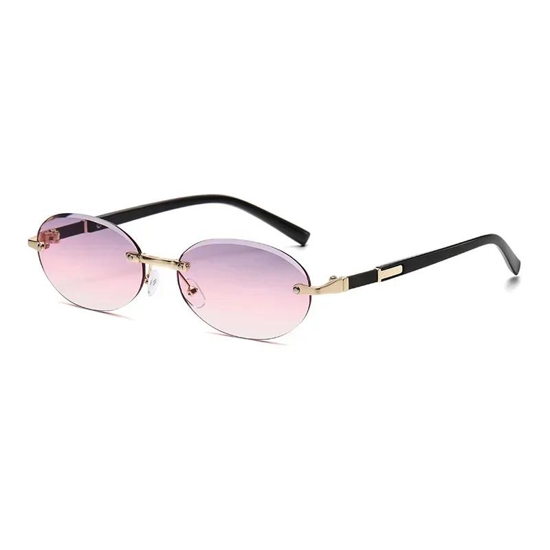 Popular Fashion Women Men Shades Oval Sun Glasses for Female Male Summer Traveling UV400 Rimless Sunglasses Lentes  Mujer