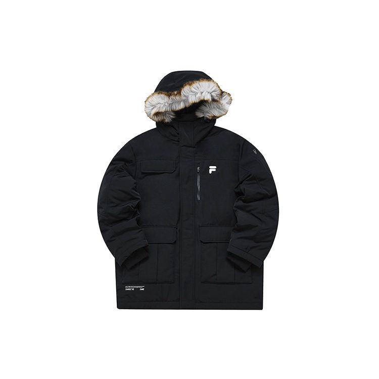 Fila Fusion Trendy Long Fashion Loose Hooded Warm Down Jacket Men outerwear Deep-Black T11M241916F-BK
