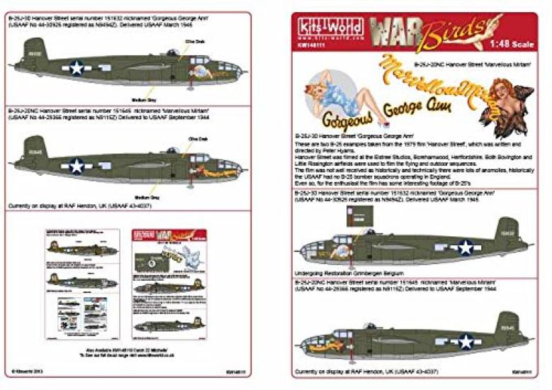 Platz KW148111 US Army Mitchell Gorgeous George She Blows Marvellous Miriam [1/48 B-25J Ann/There Decal]