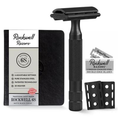 Black Rockwell Razor 6S Black Stainless Steel Safety Razor. 6 Shaving Settings and 5 Recyclables