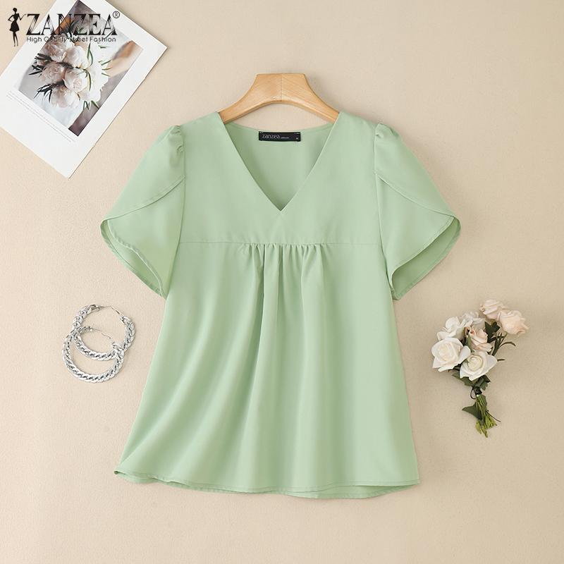 ZANZEA Dámská letní ležérní halenka s krátkým rukávem a výstřihem do V