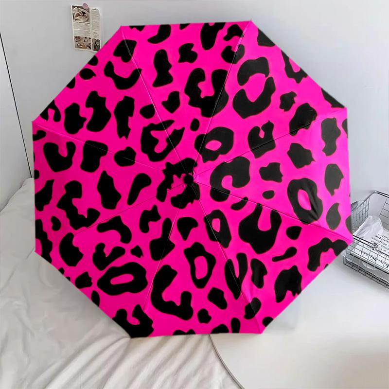 1pc Colorful Leopard Print Pattern Umbrella Portable Folding Umbrella Iron Frame Hole Bone Structure Outdoor Home Umbrella
