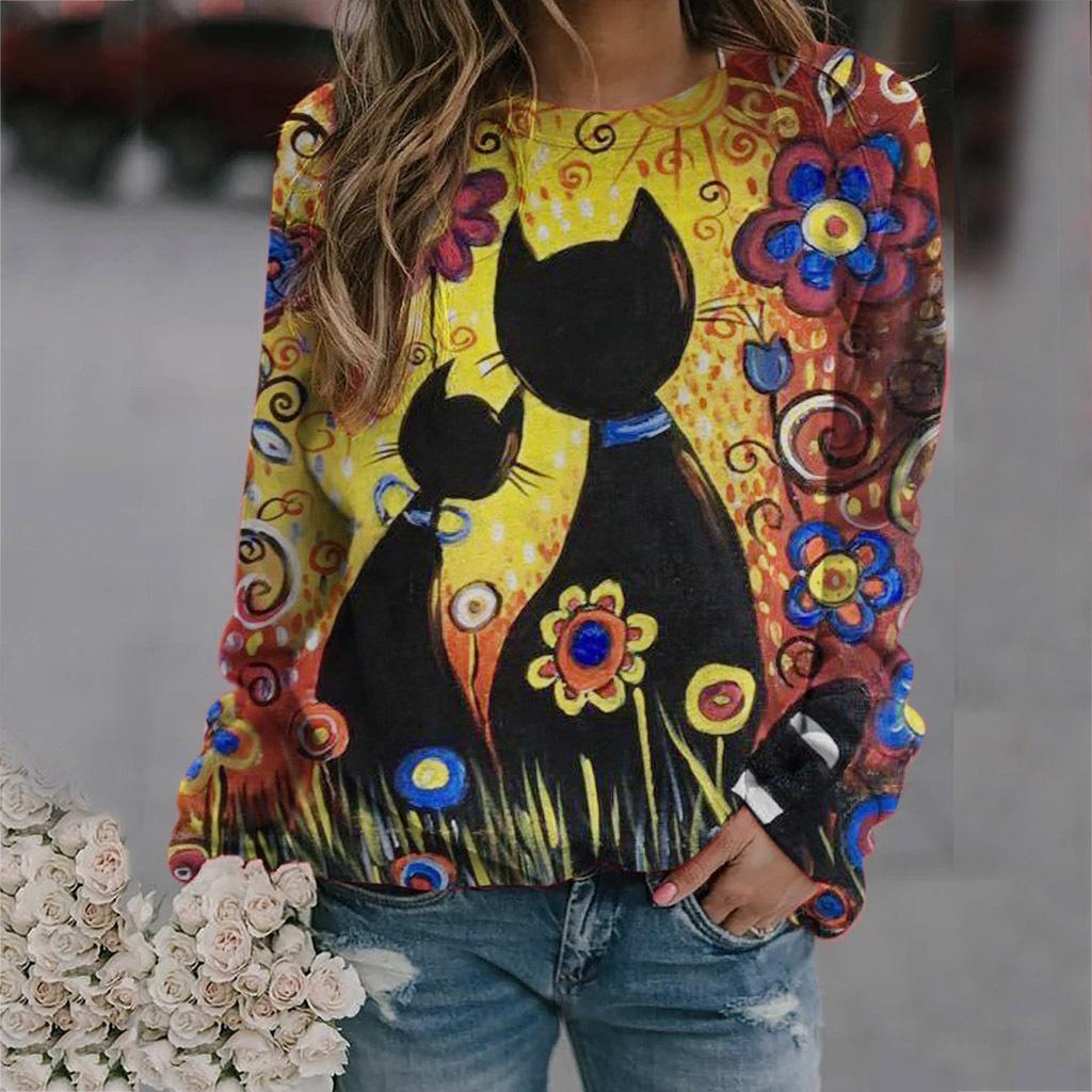 Autumn 3D Cat Printed Hoodies Fashionable Casual Sports Long Sleeved Women's Hoodies