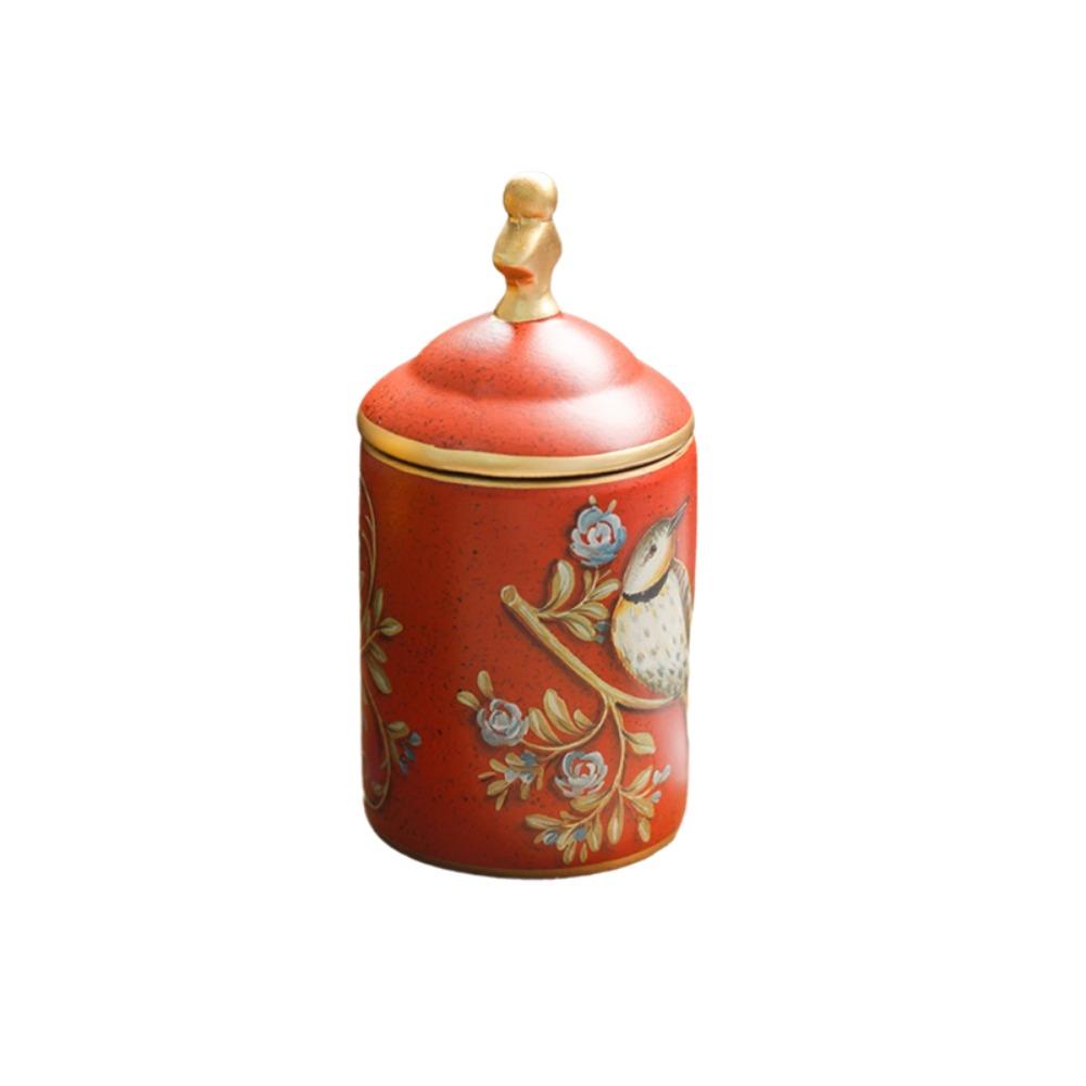 Household Ceramic American Rustic Style Tea Canister Vintage Moisture-proof Tea Can Bird Printing Kitchen Storage Tank Gift