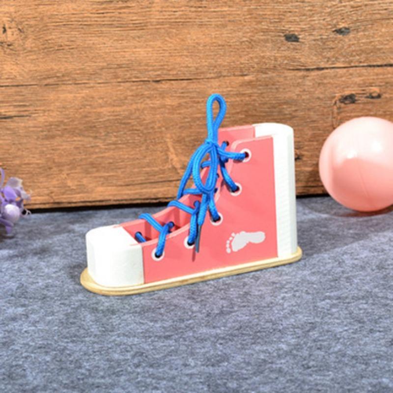 

Kindergarten Baby Learns to Tie Shoelaces and Practice Montessori Early Education Educational Wooden Shoes 1Pcs розовый