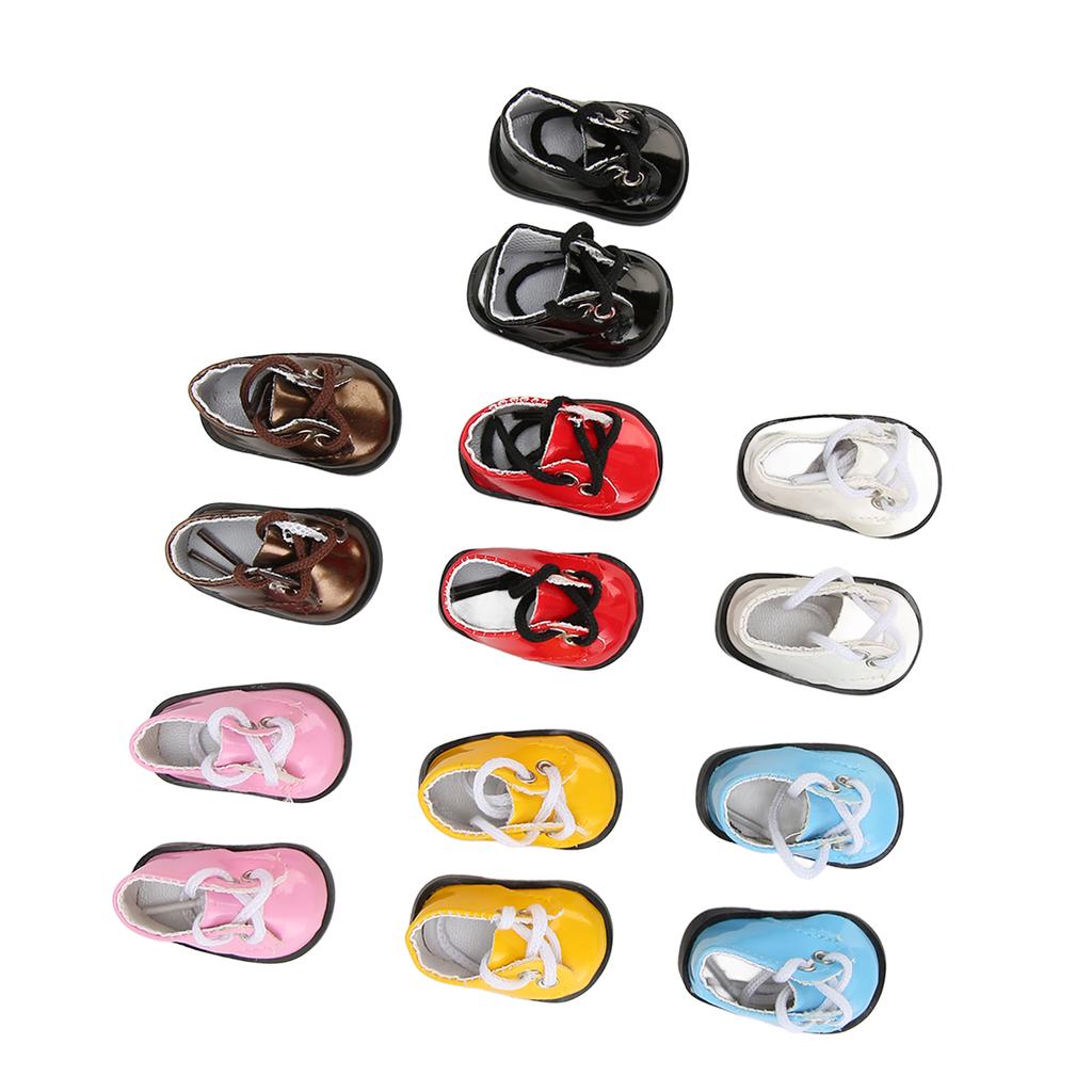 7 Pairs Doll PU Leather Shoes Bright Leather Casual Ball Jointed Plush Doll Dress Cute Doll Shoes